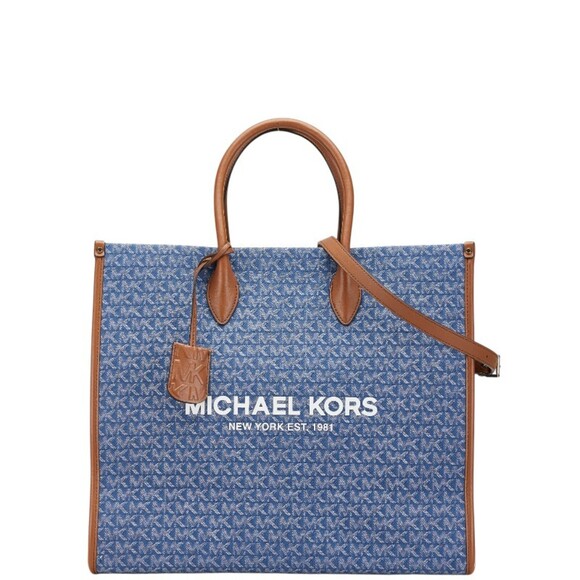 Michael Kors Mirella Large North South Tote Bag 2-Way Shoulder Blue/Brown De...